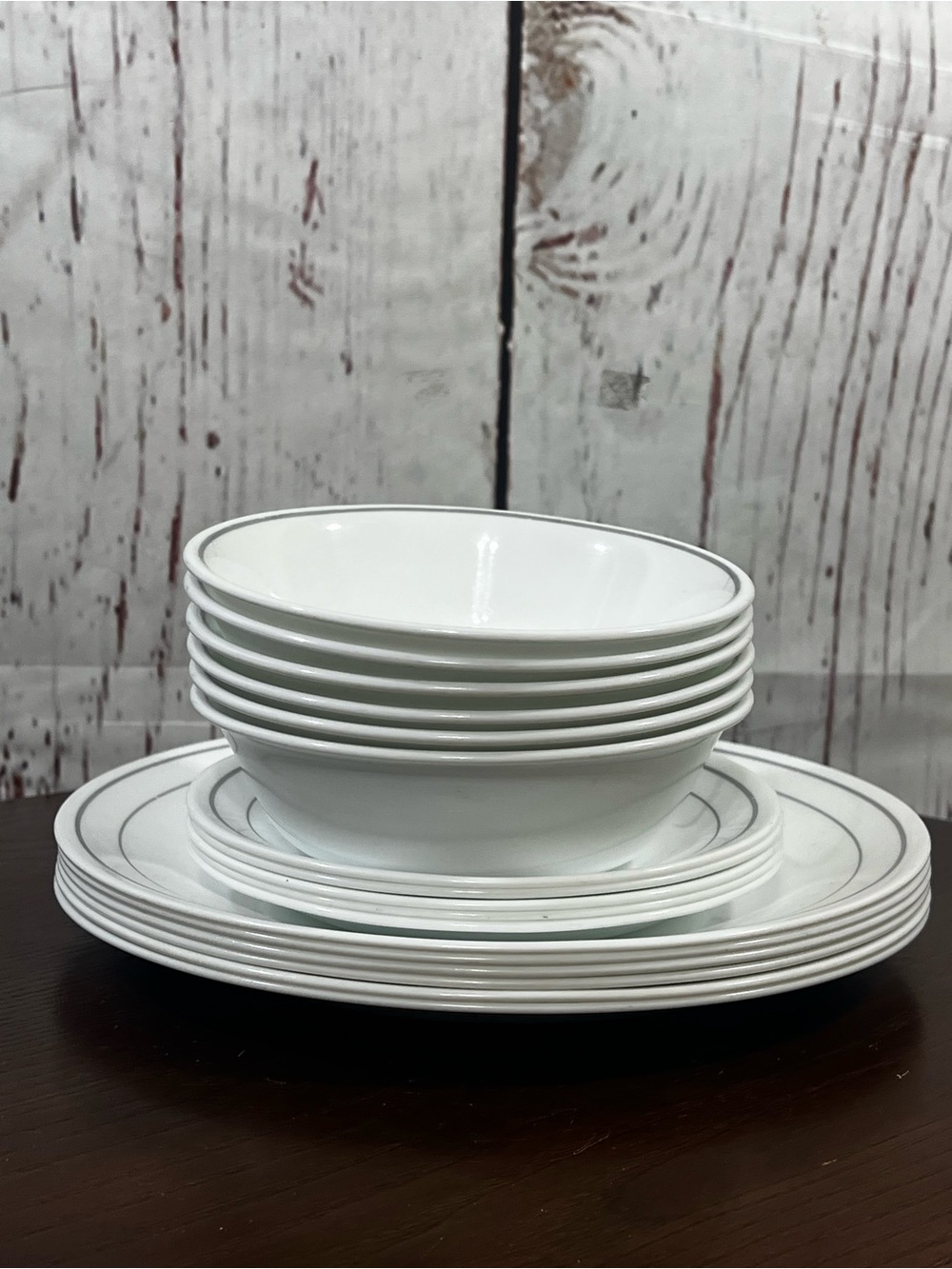 Corelle by Corning Solitary Silver Grey Rose Design Plates & Bowls 17 Pieces